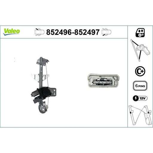 Valeo Electric Window Regulator Lifter Right Rear 852497