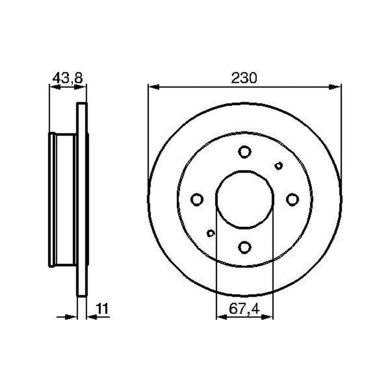 Bosch 2 x Solid Brake Discs fits Hyundai Amica / Atoz 1998-2000 1.0