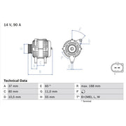 Bosch Car Alternator 12V fits Iveco Vertis 2010 on