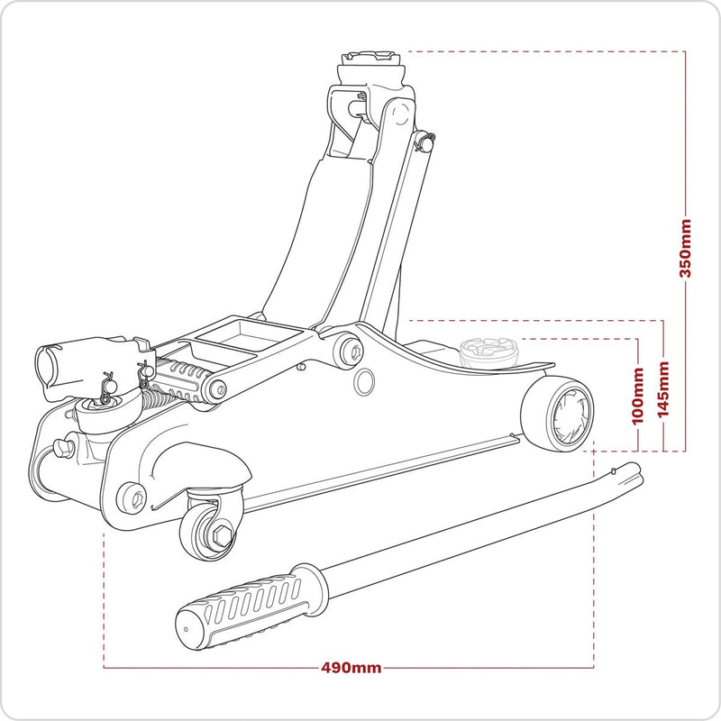 Sealey 180 Handle Low Profile Short Chassis Trolley Jack 2 Tonne - Red 2180LE Sealey - Dynamic Drive