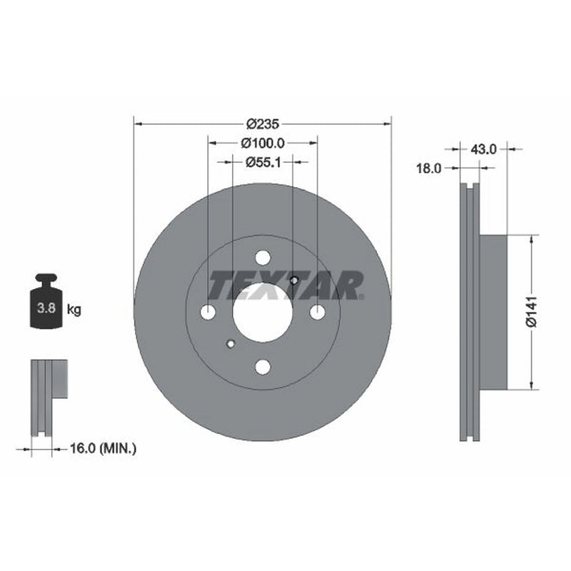 Textar 2 x Vented Front Brake Discs 92103603