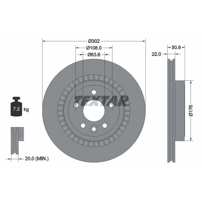 Textar 2 x Externally Vented Rear Brake Discs 92196403-x2