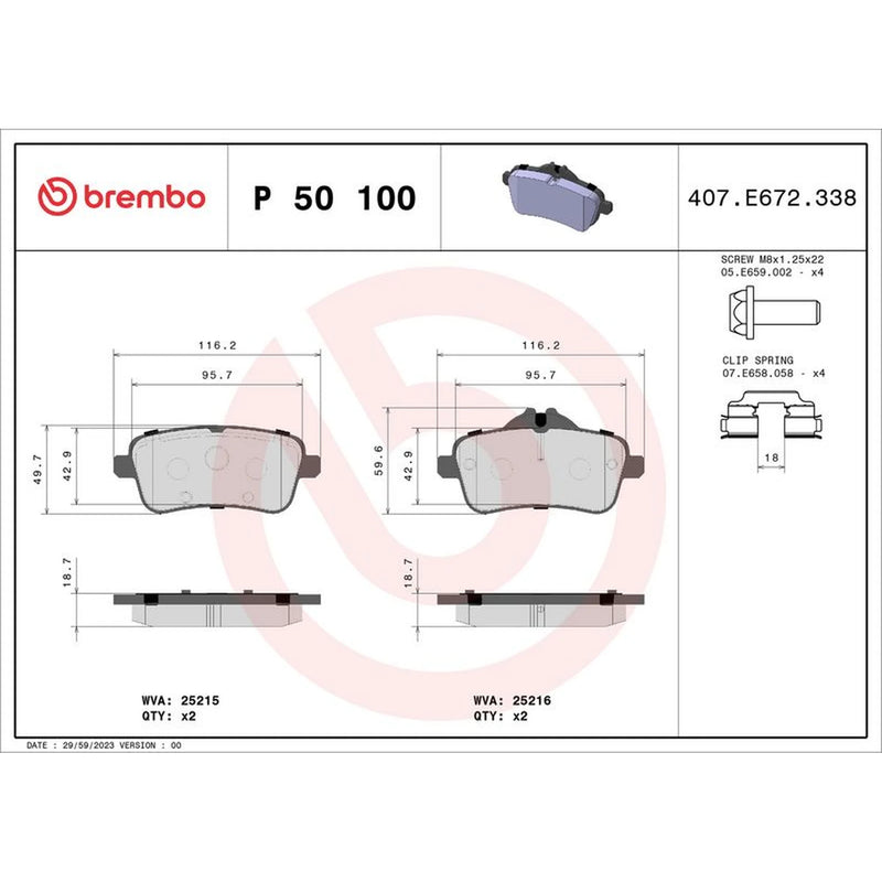 Brembo 4 x Rear Brake Pad Set fits Mercedes-Benz Gle 2015-2019