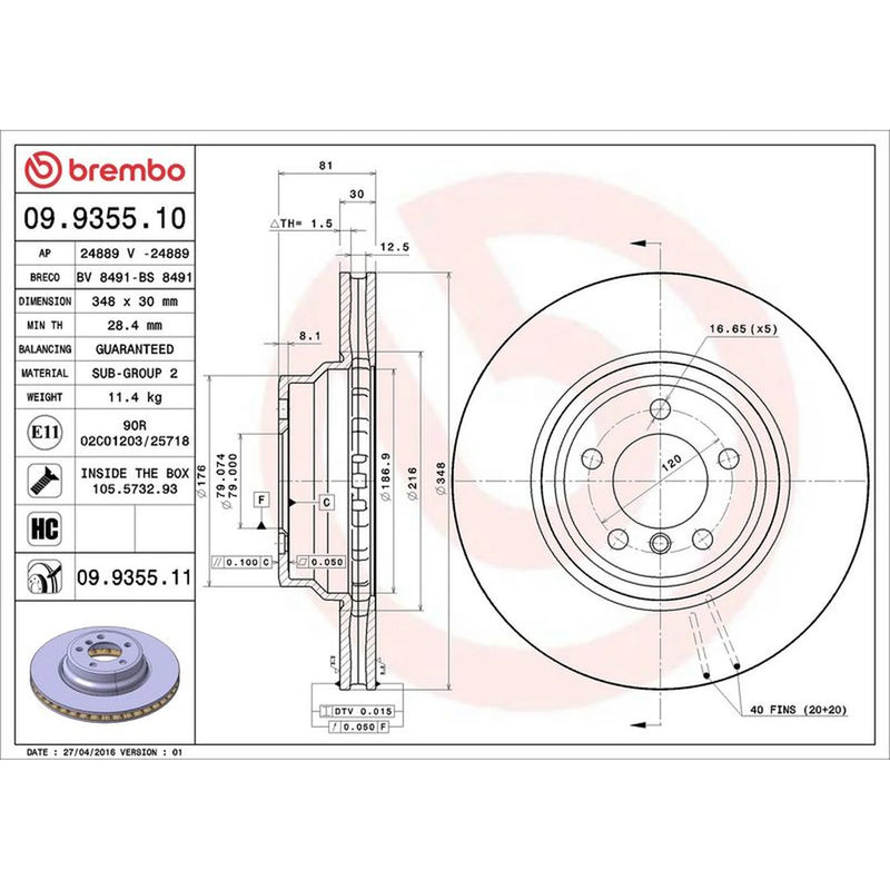 Brembo Front Brake Internally Vented Discs & Pads fits BMW 7 2001-2008