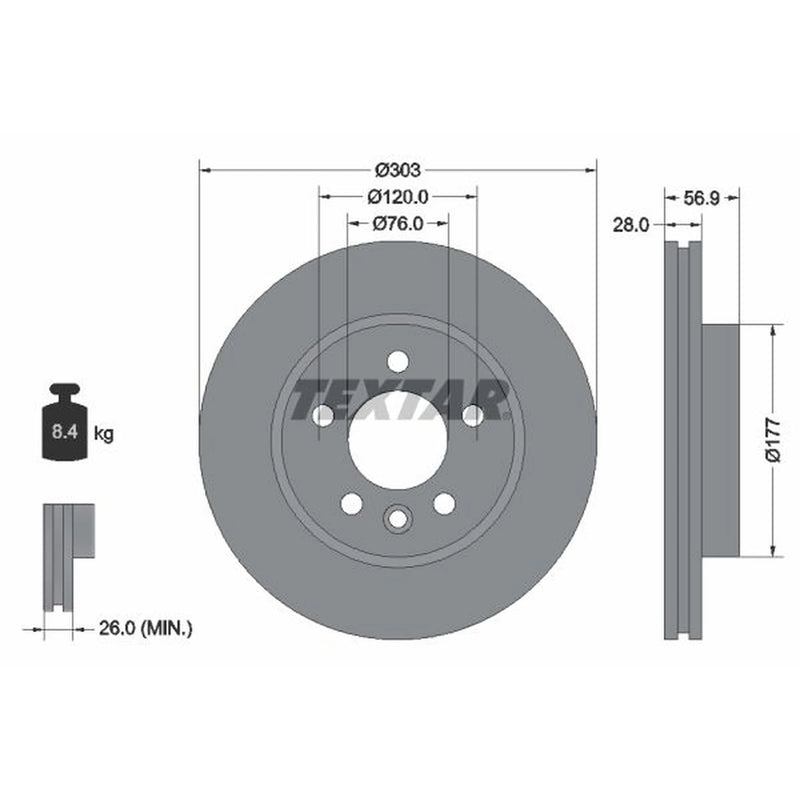 Textar 2 x Vented Front Brake Discs 92228905-x2