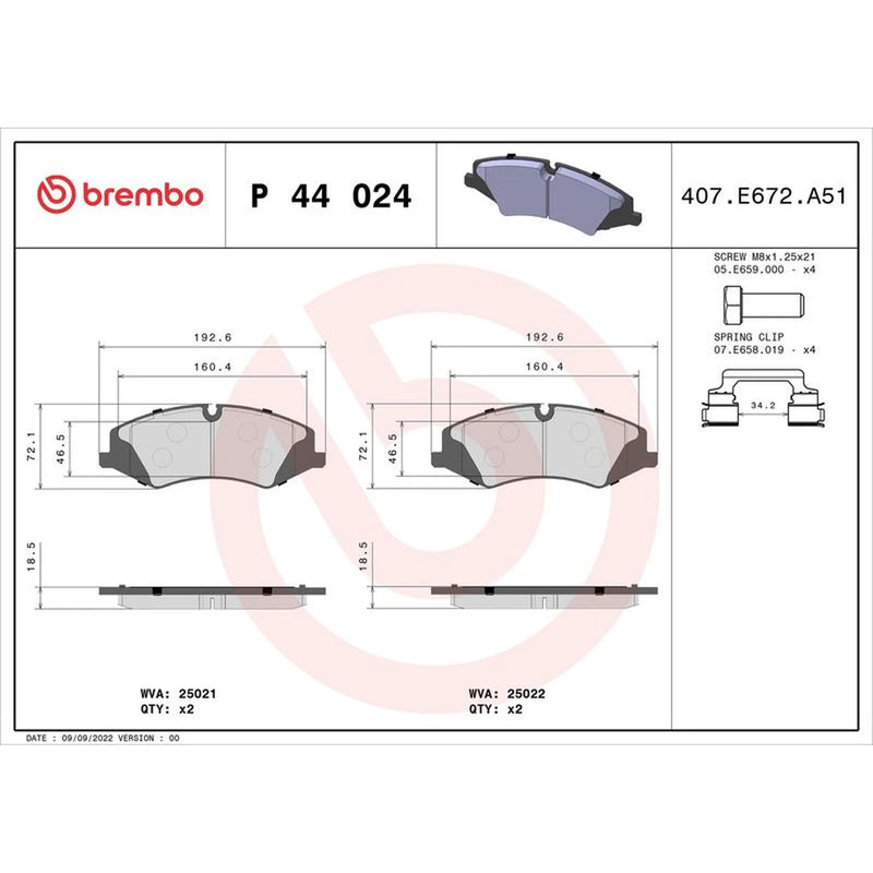 Brembo 4 x Front Brake Pad Set fits Land Rover Discovery IV 2009-2018 3.0