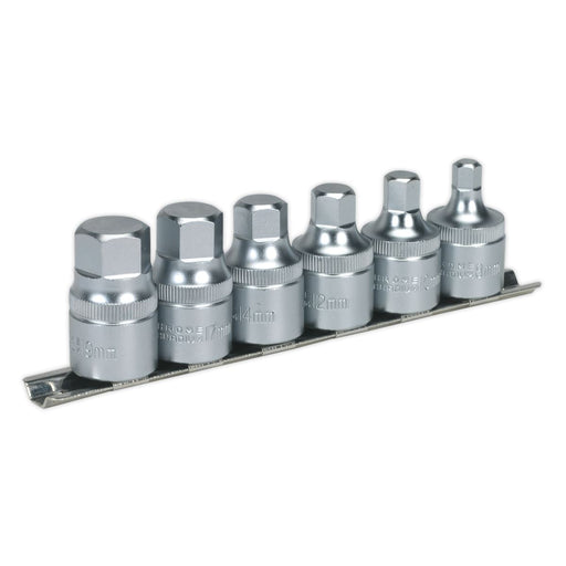 Sealey Hex Socket Bit Set with Rail 6pc Stubby 1/2"Sq Drive Metric AK6561 Sealey - Dynamic Drive