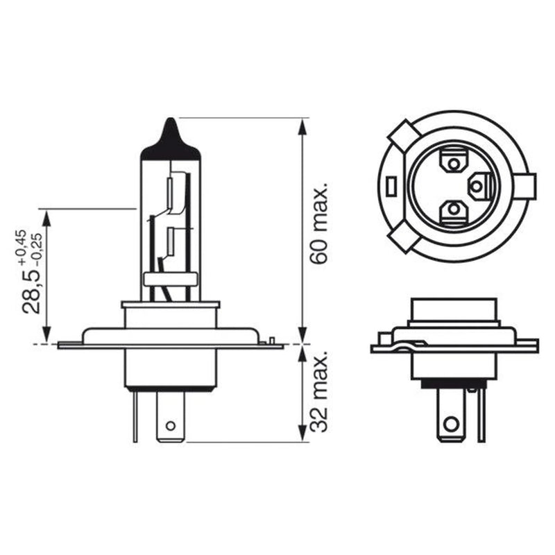 Bosch Car Light Bulb H4 P43t 12V 60/55W