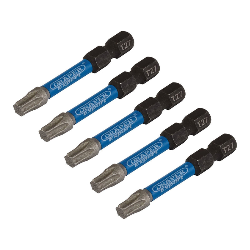 Draper Expert TX-STAR Impact Screwdriver Bits, T27 x 50mm, 1/4" Hex (Pack of 5) Draper - Dynamic Drive