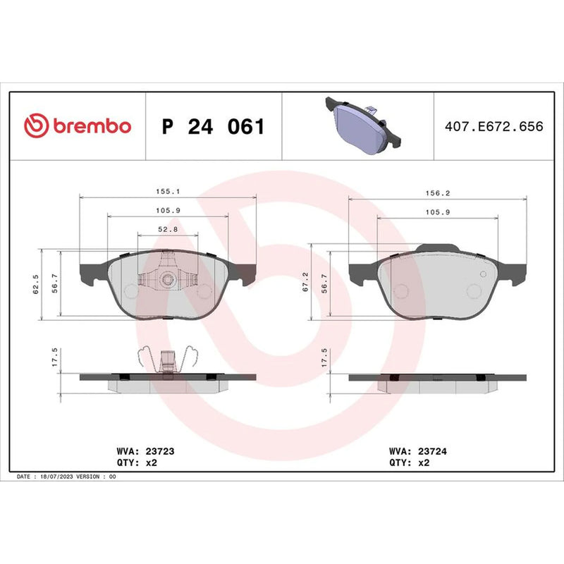 Brembo 4 x Front Brake Pad Set fits Ford C-Max 2007-2010 1.6 1.8 2.0