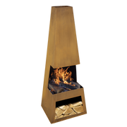 Dellonda Outdoor Chiminea Fireplace Heater Firewood Storage - Corten Steel Dellonda  - Dynamic Drive