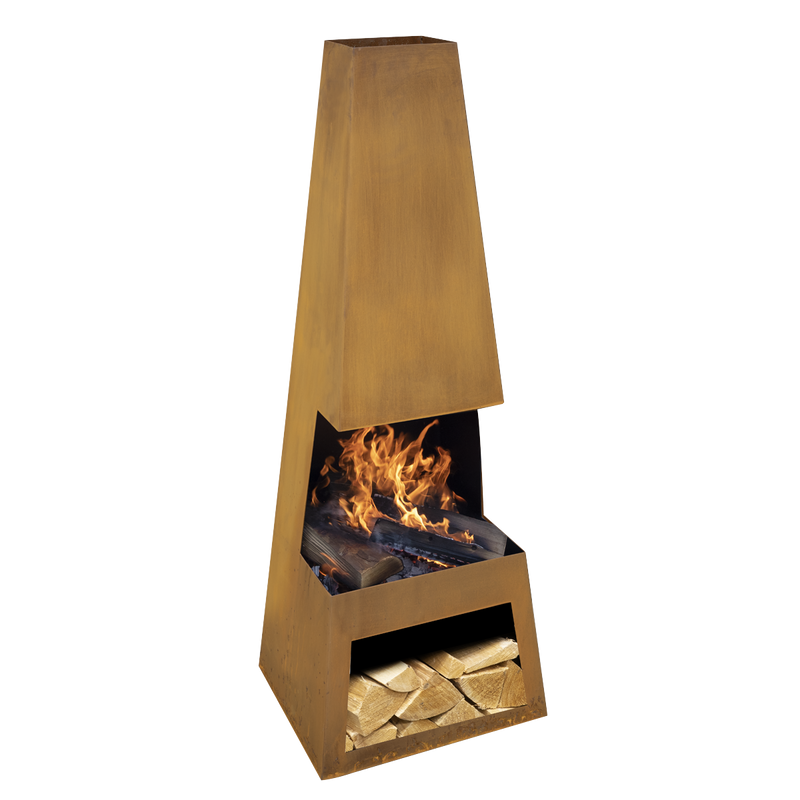 Dellonda Outdoor Chiminea Fireplace Heater Firewood Storage - Corten Steel Dellonda  - Dynamic Drive