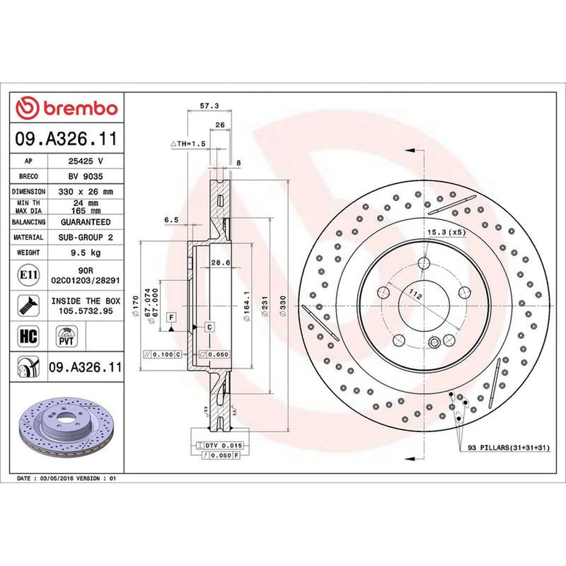 Brembo Front Aluminium Brake Disc Hub & Rear Aluminiu fits Mercedes-Benz C-Class