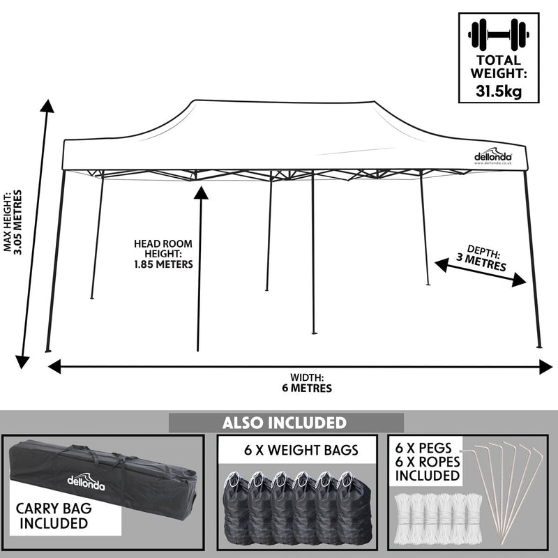 Dellonda 3x6m Pop-Up Gazebo Heavy Duty Carry Bag Rope Stakes & Weight Blue Dellonda - Dynamic Drive