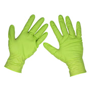 Diamond Grip Extra-Thick Nitrile Powder-Free Gloves Hi-Vis Green Large Pack 50 Sealey - Dynamic Drive