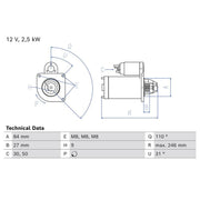 Bosch Starter Motor 12V 2.5kW Teeth