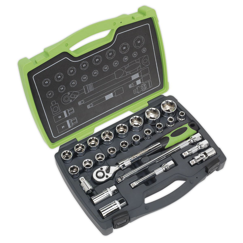 Sealey Socket Set 26pc 1/2"Sq Drive 6pt WallDrive Metric AK7961 Sealey - Dynamic Drive