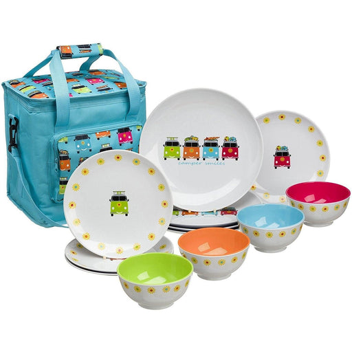 Camper Van VW 12 Piece Melamine Dining Picnic Set with 16L Cool Bag Flamefield - Dynamic Drive