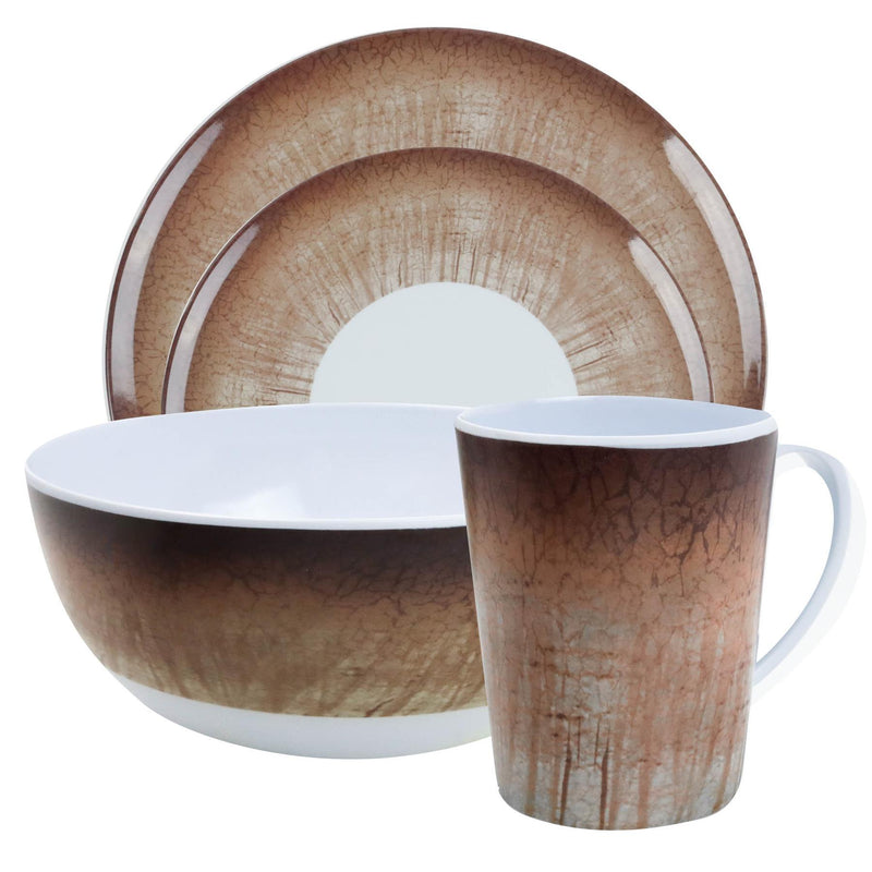 Camping Caravan Picnic Fishing Travel Melamine 16pc Dining Dinner Set - Stone Leisurewize - Dynamic Drive