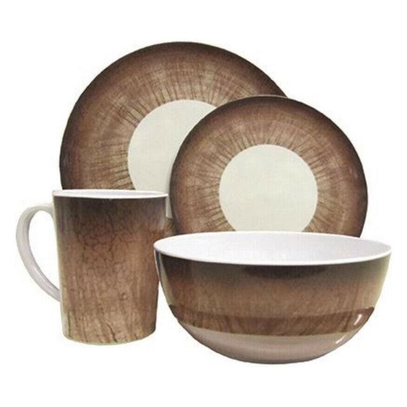 Camping Caravan Picnic Fishing Travel Melamine 16pc Dining Dinner Set - Stone Leisurewize - Dynamic Drive