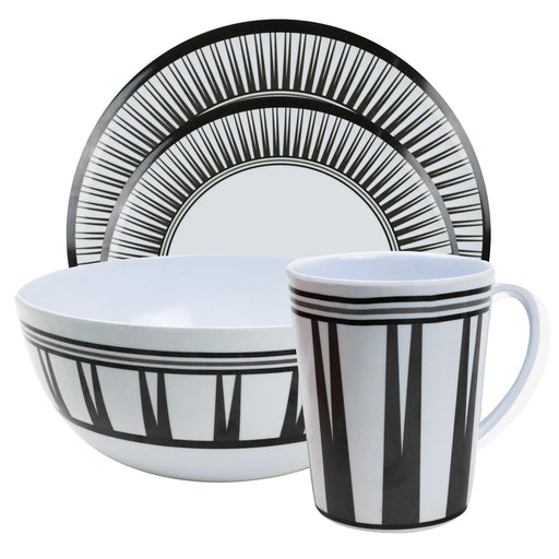 Camping Caravan Picnic Fishing Travel Melamine 16pc Dining Dinner Set - Stripe 7 Leisurewize - Dynamic Drive