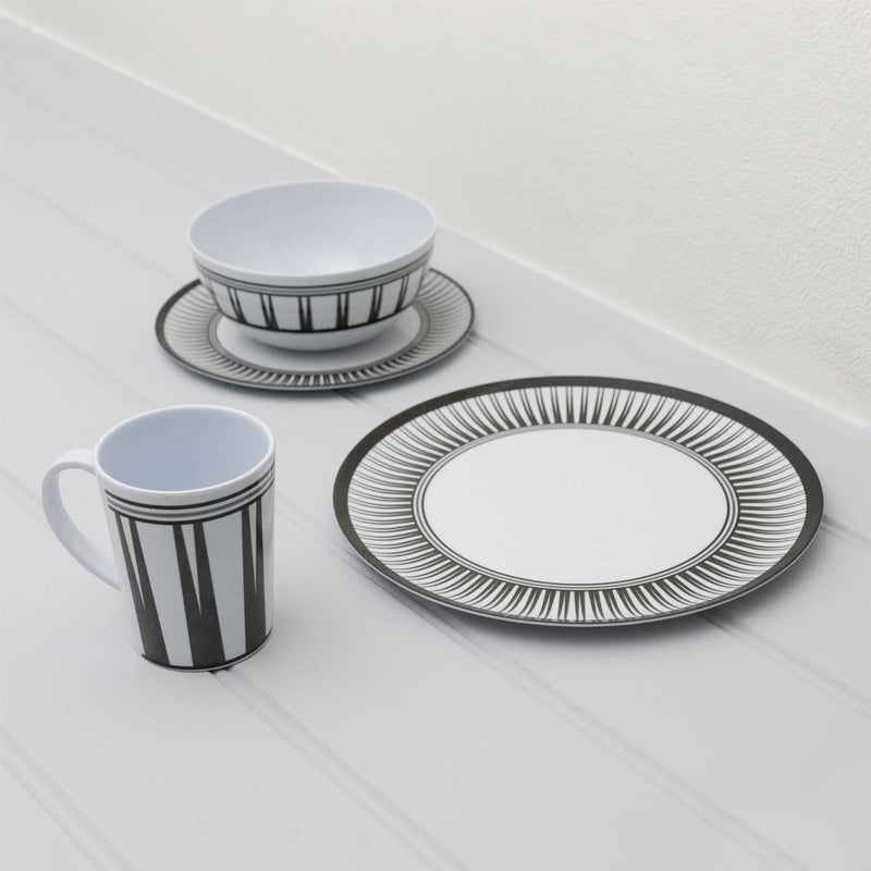 Camping Caravan Picnic Fishing Travel Melamine 16pc Dining Dinner Set - Stripe 7 Leisurewize - Dynamic Drive