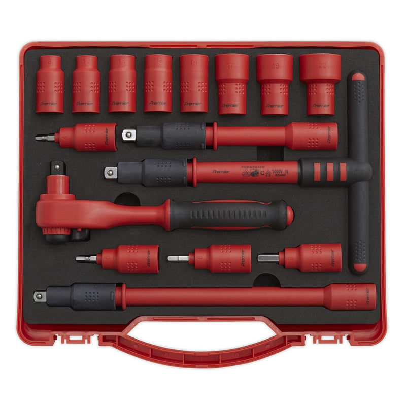 Sealey Insulated Socket Set 16pc 3/8"Sq Drive 6pt WallDrive VDE Approved AK7940 Sealey - Dynamic Drive