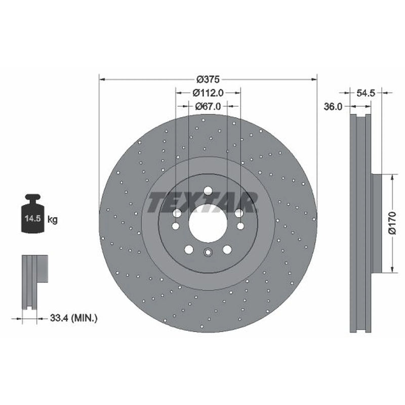 Textar 2 x Perforated Front Brake Discs 92279805-x2