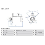 Bosch Starter Motor 12V 2.2kW 10 Teeth fits Jeep Cherokee 2001-2008 2.5 2.8