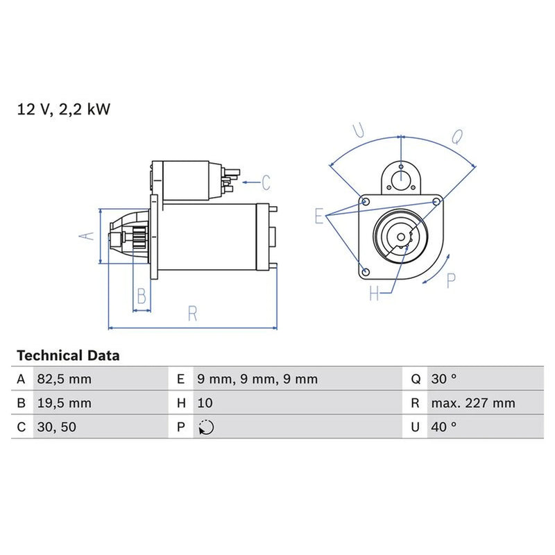 Bosch Starter Motor 12V 2.2kW 10 Teeth fits Jeep Cherokee 2001-2008 2.5 2.8