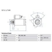 Bosch Starter Motor 12V 1.7kW 9 Teeth 0 986 025 380