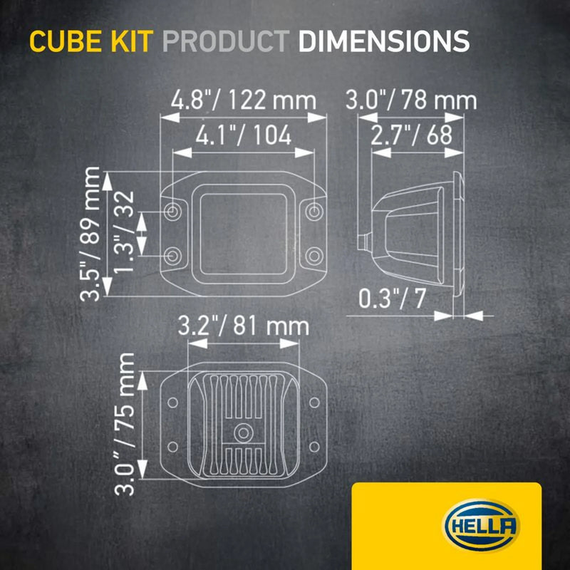 Hella Led Cube Kit 3.2Inch Flood Flush 1FA 1FA 358 176-831 1FA 358 176-831