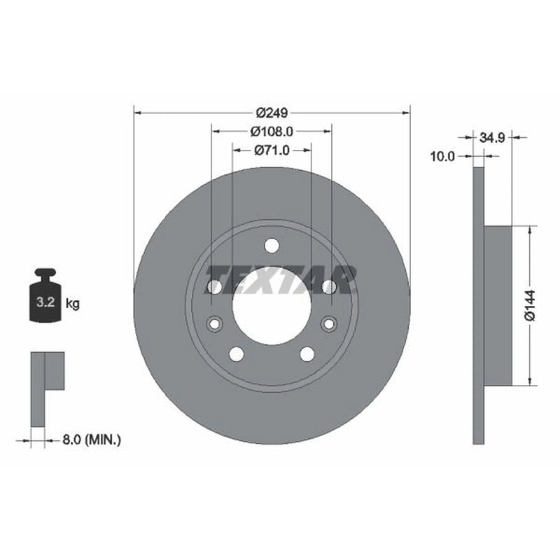 Textar 2 x Solid Rear Brake Discs 92269103-x2