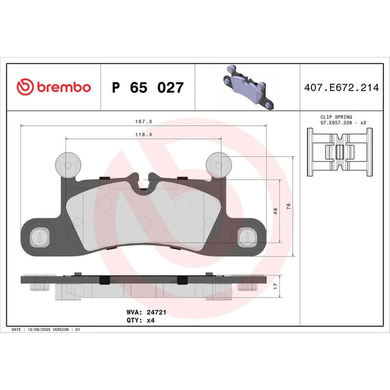 Brembo 4 x Rear Brake Pad Set fits Audi E-Tron GT 2020-2021