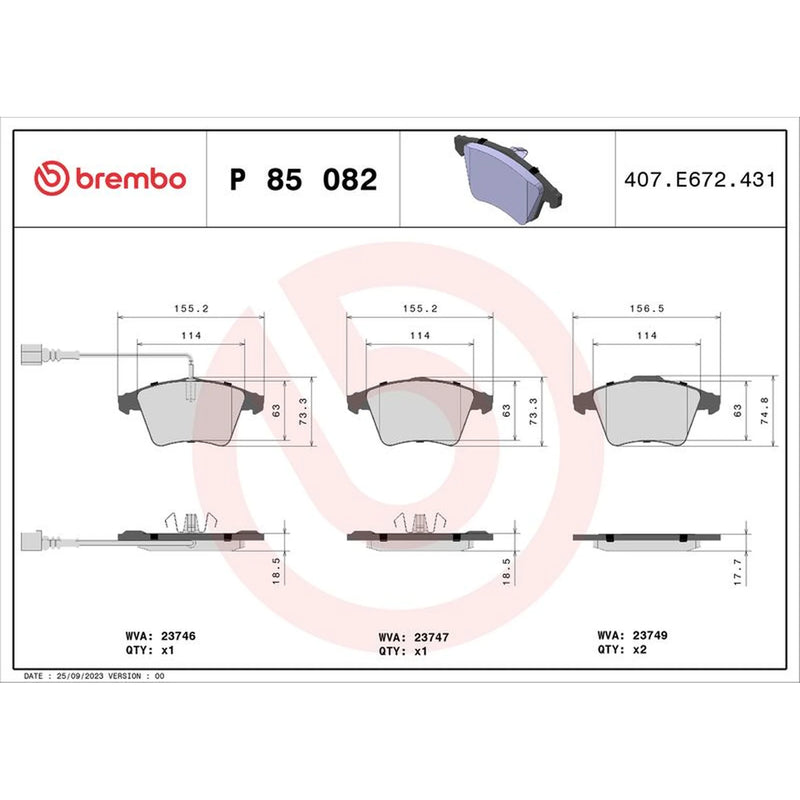 Brembo 4 x Front Brake Pad Set fits VW California T5 Camper 2007-2015 1.9 2.0
