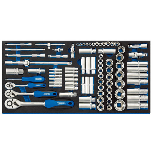 Draper Socket Set in Full Drawer EVA Insert Tray, 1/4", 3/8", and 1/2" (84 Piece Draper - Dynamic Drive