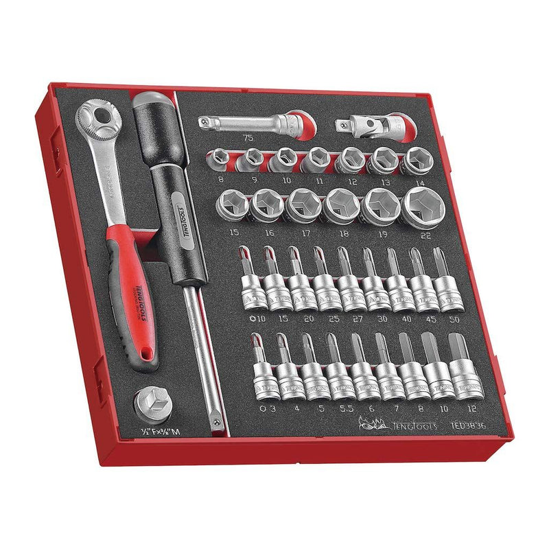 Teng Tools 3/8" Socket Set 6 pt FOAM2 36 Pieces Teng Tools - Dynamic Drive