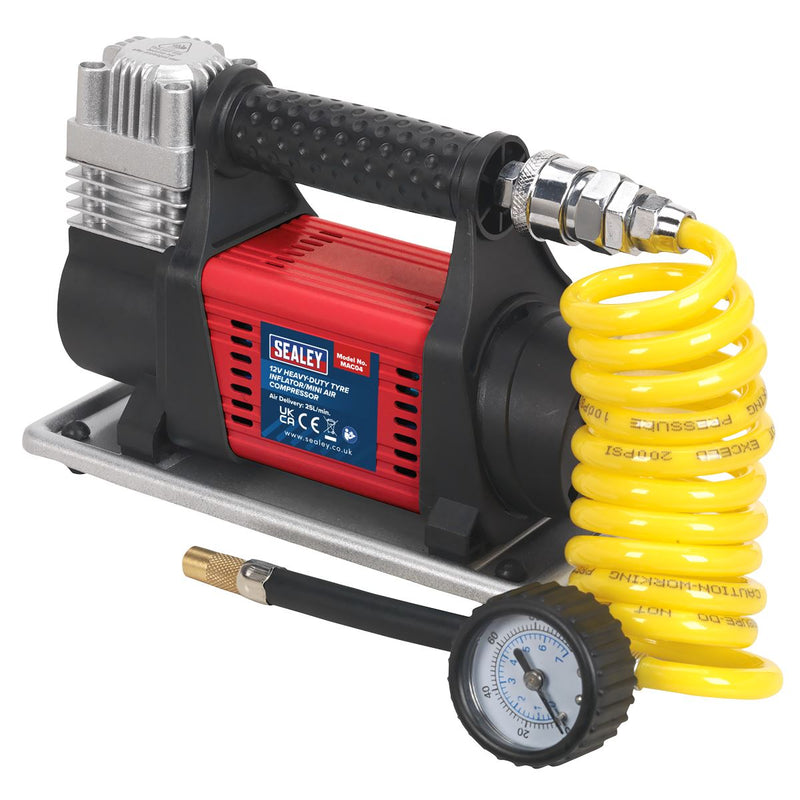 Sealey Tyre Inflator/Mini Air Compressor 12V Heavy-Duty MAC04 Sealey - Dynamic Drive