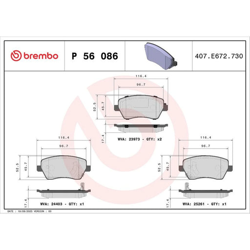Brembo 4 x Front Brake Pad Set fits Nissan Micra IV 2010-2020 1.2