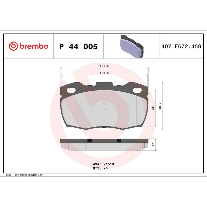 Brembo 4 x Front Brake Pad Set fits Land Rover Defender 1990-2016