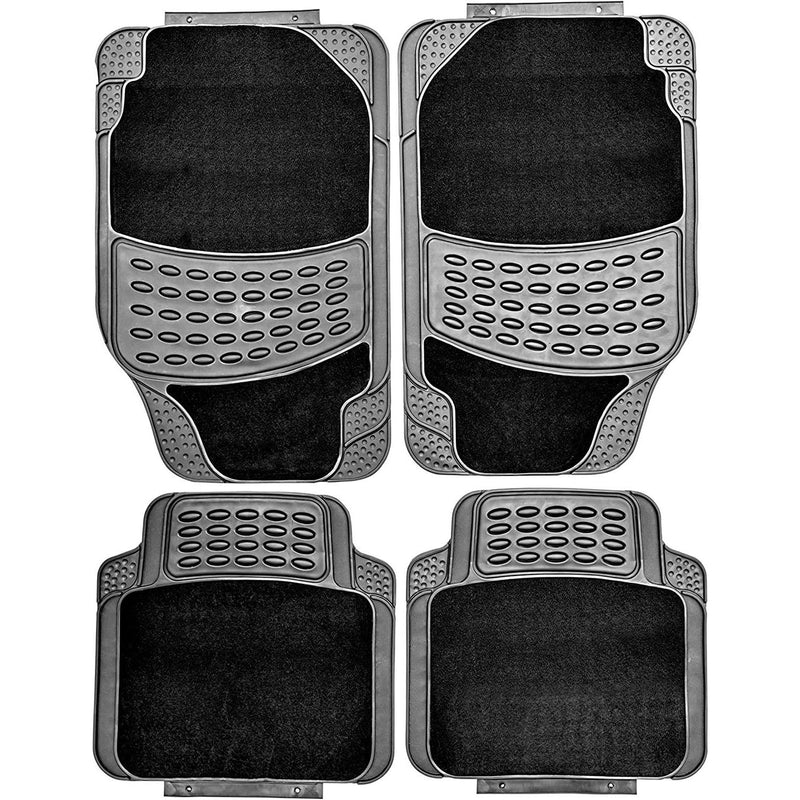 4 PCS Car Mats Rubber & Carpet Black Universal Fit Heavy Duty Non Slip Sakura - Bars 4 Cars
