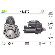 Valeo Starter Motor 12V 1.1kW 9 Teeth 432670