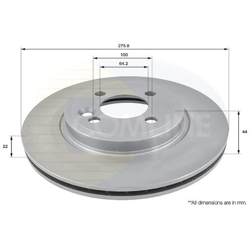Comline 2 x Internally Vented Brake Discs fits Mini Mini 2001-2008