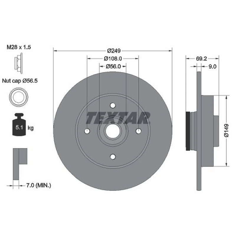 Textar 2 x Solid Rear Brake Discs 92202103-x2