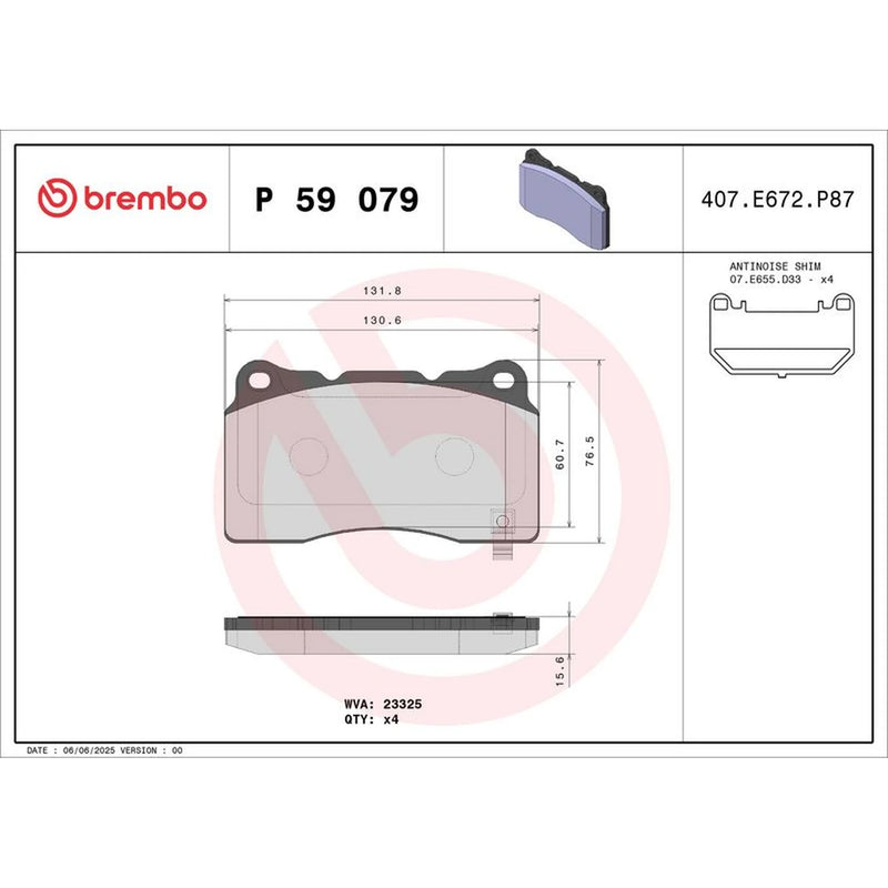 Brembo 4 x Front Brake Pad Set fits Cadillac Ats 2013 on 2.0