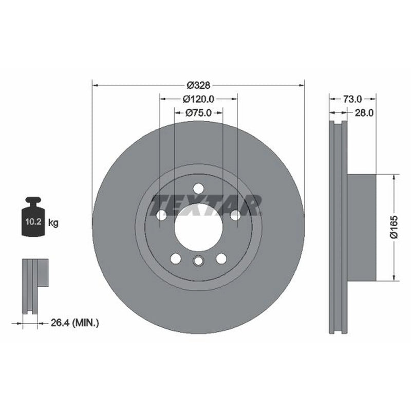 Textar 2 x Vented Front Brake Discs 92257105-x2