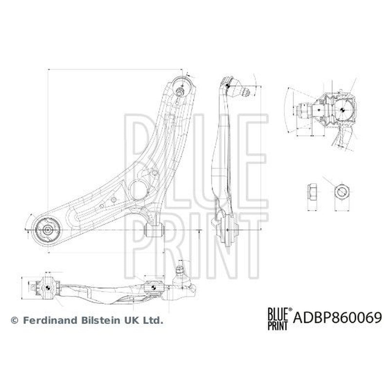 Blue Print Control/Trailing Arm Front Left fits Hyundai IX20 2010-2019 1.4 1.6