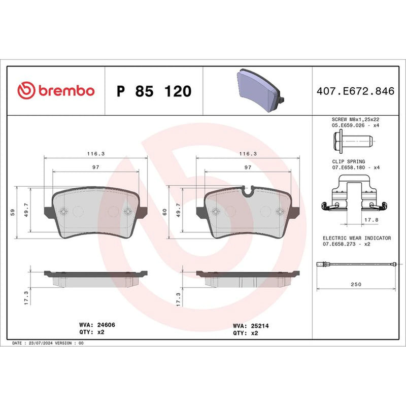 Brembo 4 x Rear Brake Pad Set fits Audi A4 B9 2016 on