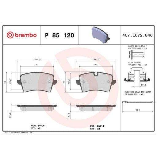 Brembo 4 x Rear Brake Pad Set fits Audi A4 B9 2016 on
