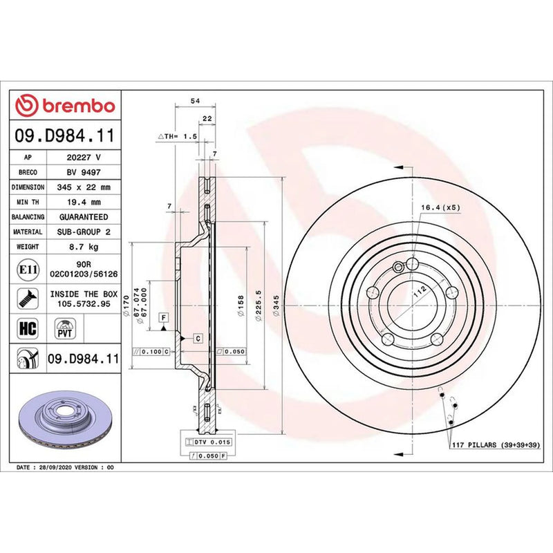 Brembo Rear Brake Discs & Pads fits Mercedes-Benz Gle 2018-2023